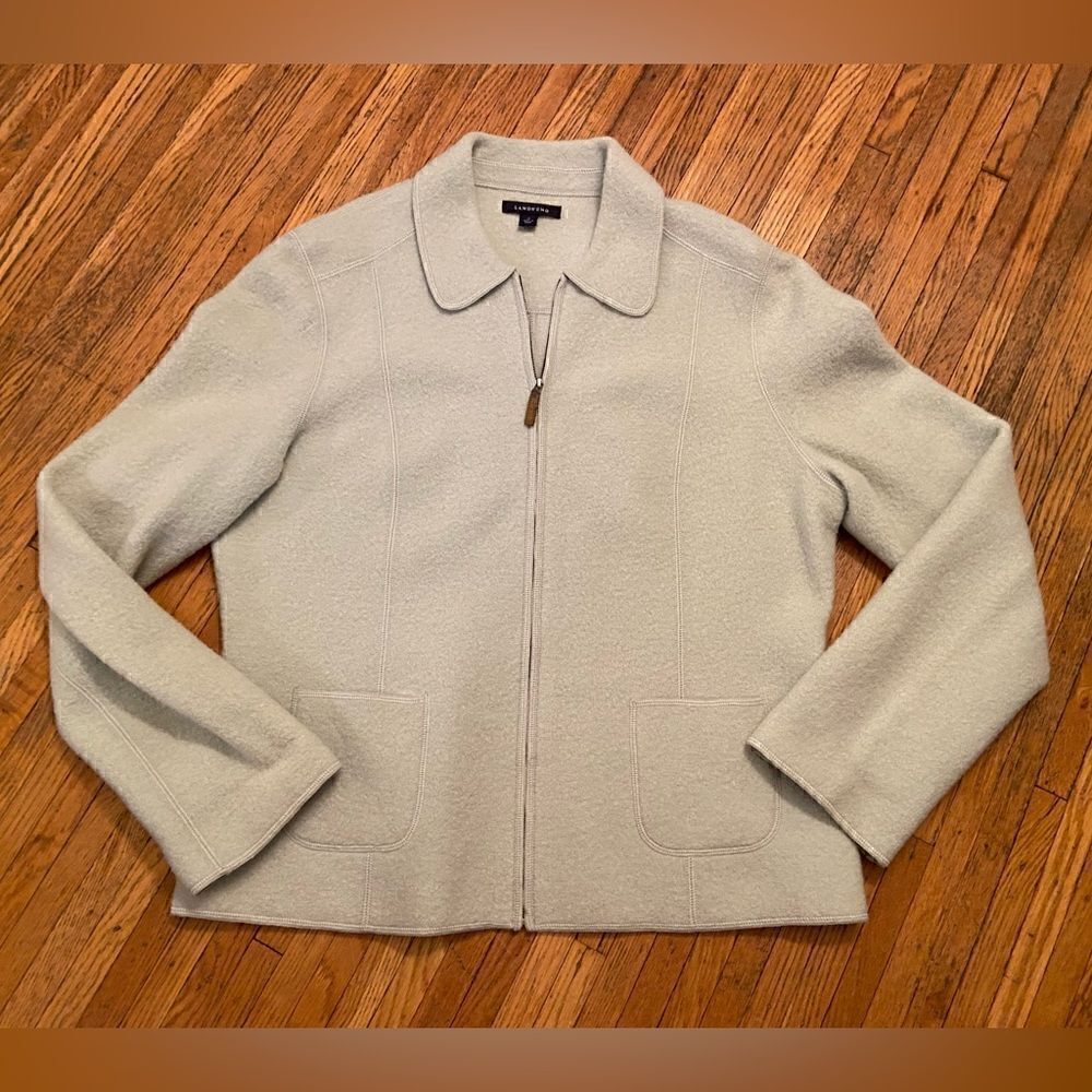 Vintage Lands End light green/mint 100% woole zip up jacket